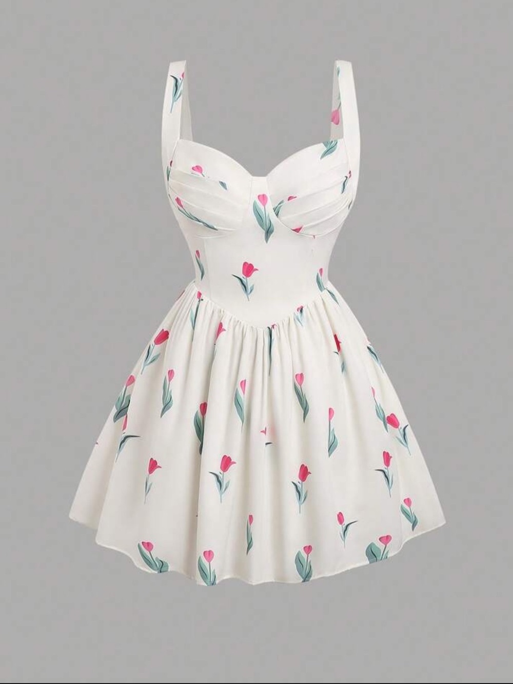 Floral Sweetheart Sundress - White with Pink Tulips